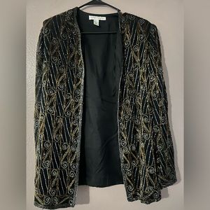 Valerie Stevens II Eveming size 14 silk black gold and silver sequin blazer